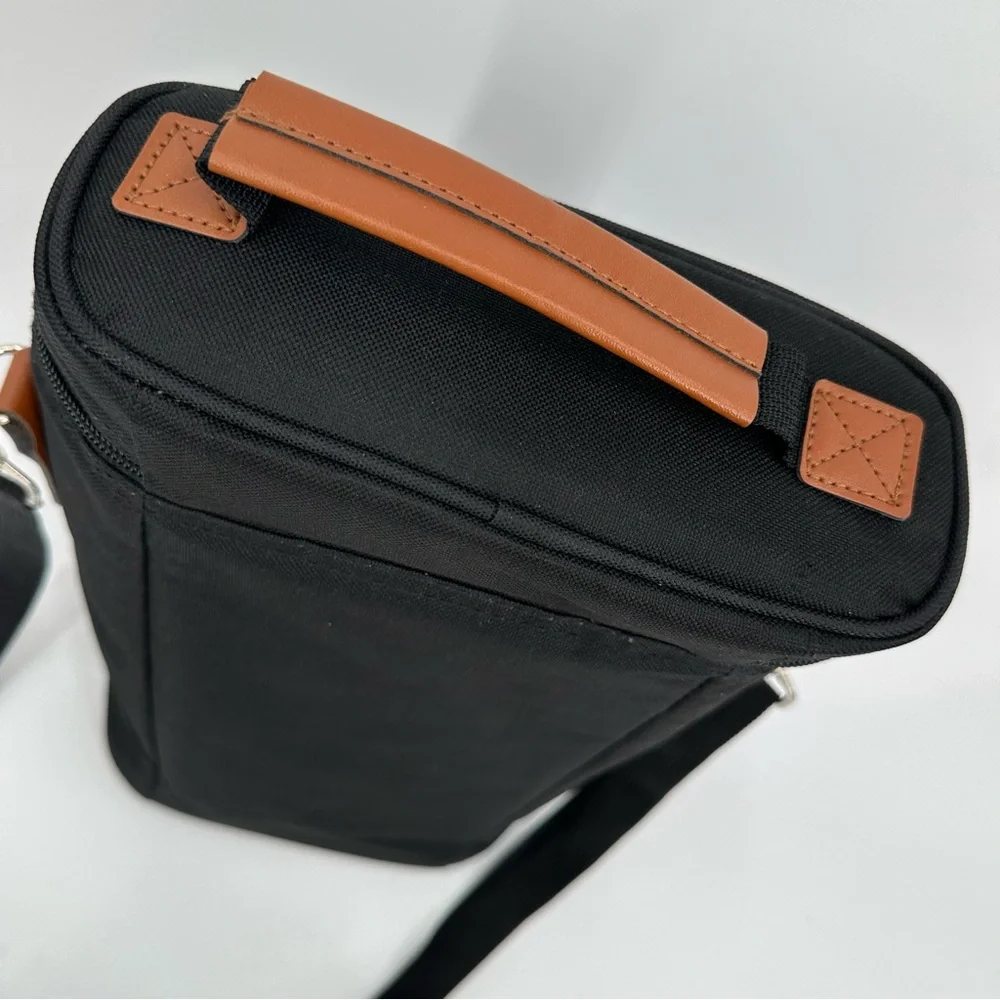 TIRRINIA 2-bottle Wine Carrier Bag with Strap & Divider Black Zip Insulated